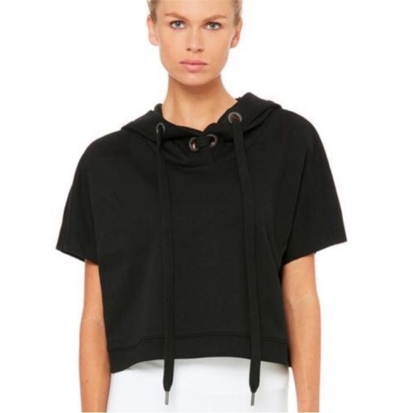 ALO Yoga Tops - Alo Yoga Realm Black Short Sleeve Sweatshirt